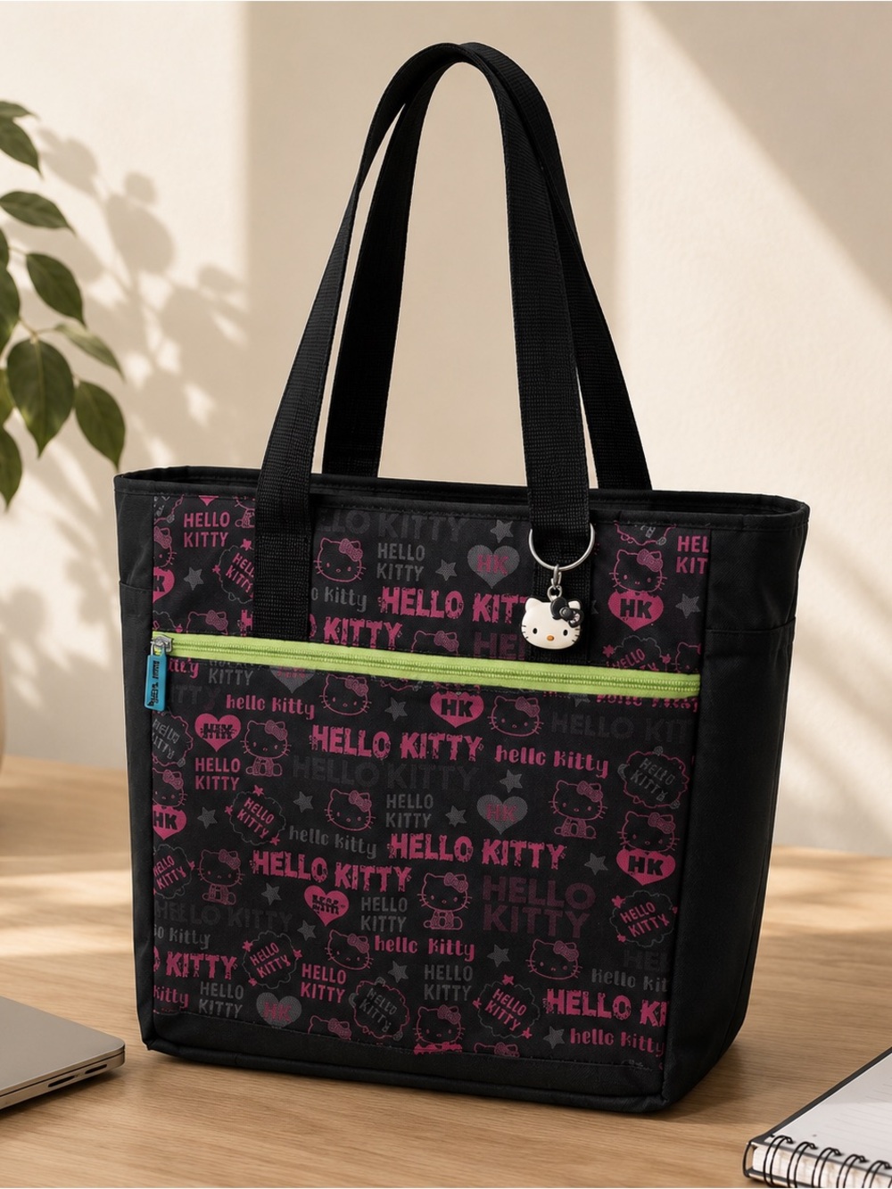 Hello Kitty Laptop Tote Bag Black Pink Print, Padded EUC